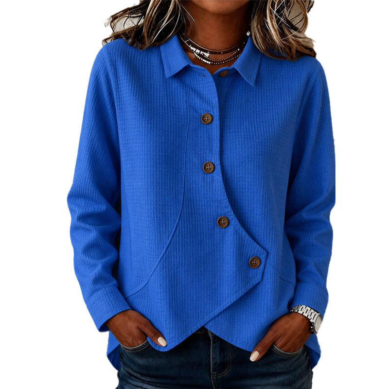 💝💝 Latest Design | Women's Waffle-Knit Crossover Hem Button Top