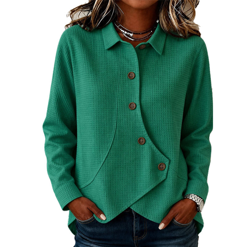 💝💝 Latest Design | Women's Waffle-Knit Crossover Hem Button Top