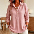💝💝 New Arrival | Women's Waffle-Knit Collared Relaxed Long-Sleeve Top