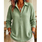 💝💝 New Arrival | Women's Waffle-Knit Collared Relaxed Long-Sleeve Top