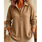 💝💝 New Arrival | Women's Waffle-Knit Collared Relaxed Long-Sleeve Top