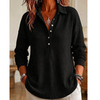 💝💝 New Arrival | Women's Waffle-Knit Collared Relaxed Long-Sleeve Top