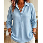 💝💝 New Arrival | Women's Waffle-Knit Collared Relaxed Long-Sleeve Top
