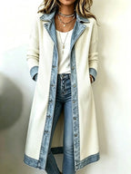 Western Boho Denim‑Knit Spliced Long Cardigan
